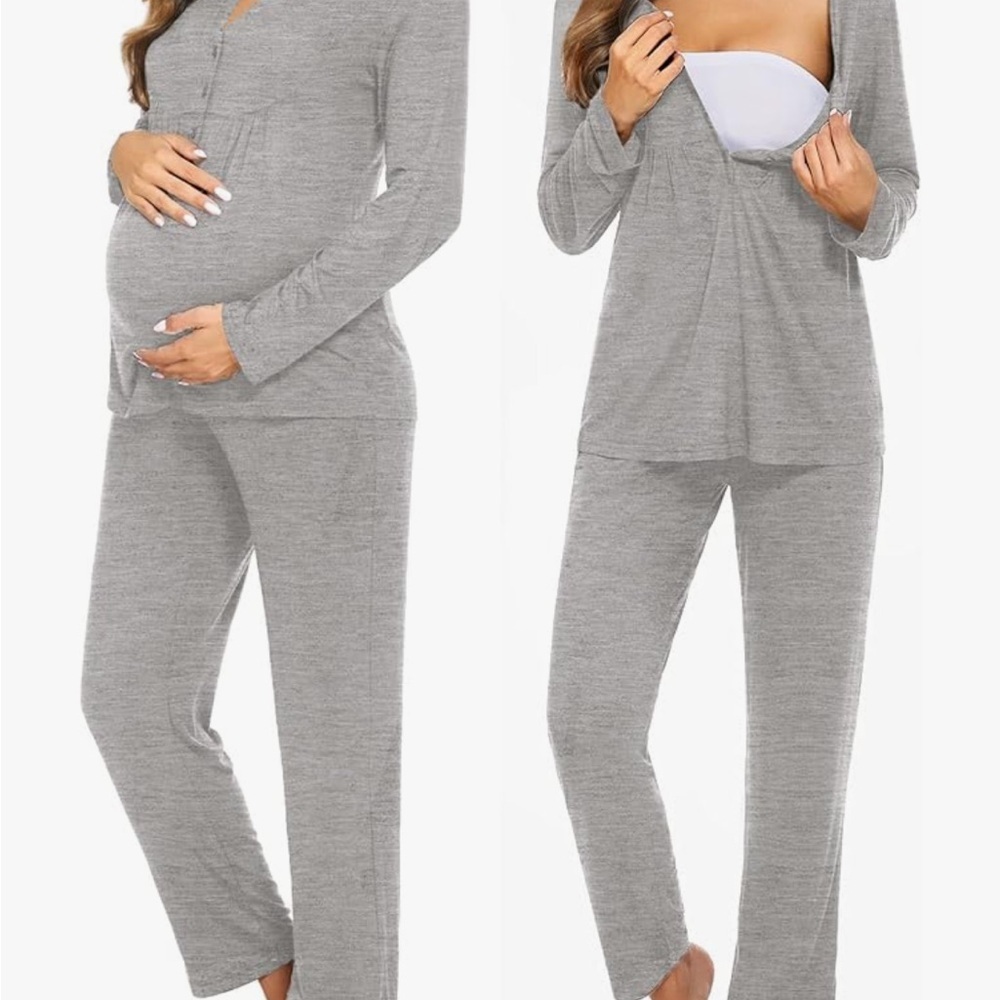 Ekouaer Women's Gray Long Sleeve Maternity & Lounge Pajama Set XL - Picture 4 of 8